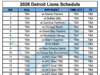 Programma stampabile 2026 dei Detroit Lions; Partite e trasmissioni televisive