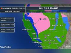 In California, poiché la tempesta mappa la neve, la pioggia può verificarsi per circa un mese