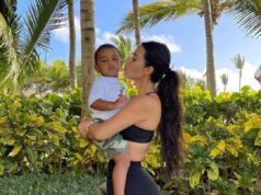 Uno scorcio di Kim Kardashian con il figlio Sam West al mattino