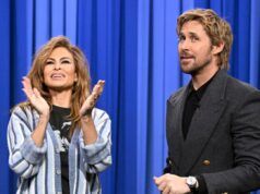 Eva Mendes indossa un maglione di Ryan Gosling al The Tonight Show