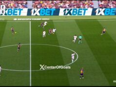 Dani Olmo segna il terzo gol del Barcellona prima dell’intervallo