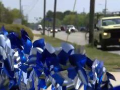 Centinaia di girandole sono state erette a Fayetteville per sensibilizzare l’opinione pubblica sulla prevenzione degli abusi sui minori