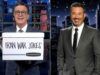 Stephen Colbert invia a Jimmy Kimmel una scatola piena di ‘Scherzi sulla guerra in Iran’ prima che finisca il “Late Show”: “Divertiti, amico!”